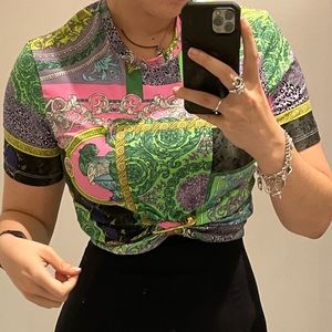 Versace baroque patchwork crop top tee with safety pen size 42 M NWT